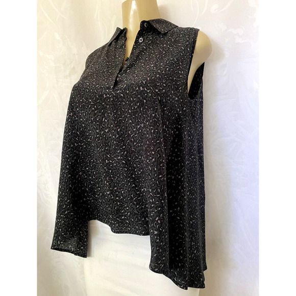 Sportmax Code Silk Top Blouse Shirt Sleeveless Black Gray Button V Neck … - Picture 2 of 8
